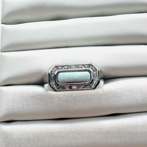 Bomb Party Silver Opal Accent Bar Ring White Opal-Size 10